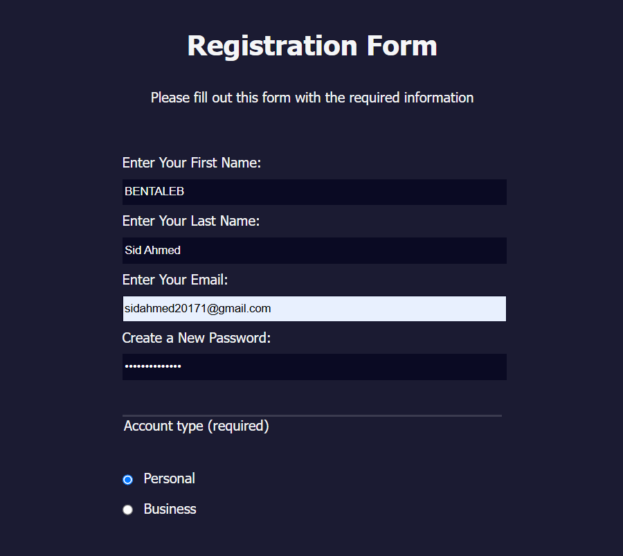 registration form